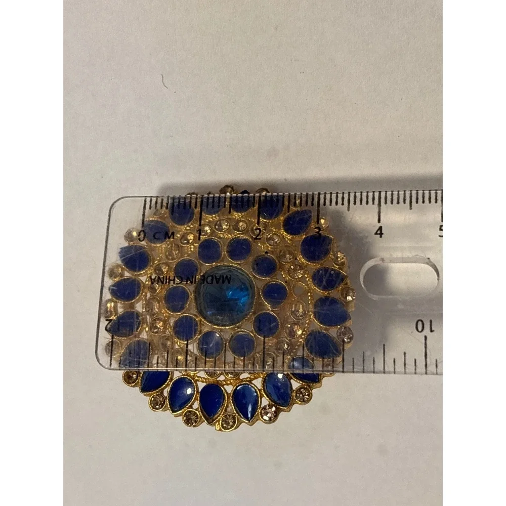 Gold Tone Round Statement Ring‎ Blue Crystal Rhinestone Adjustable